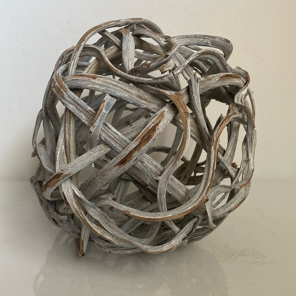 Distressed white tangled snake wood sphere